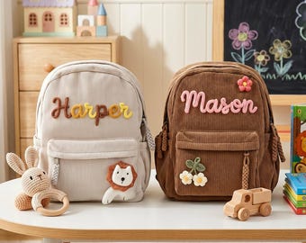 Personalized Toddler Corduroy Backpack , Custom Monogrammed Kids Backpack, Preschool Backpack with Name, Back to School Gift for Kids