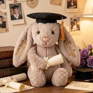 Personalized Graduation Bunny Plush, Custom Embroidered Name Bunny, Class of 2026 Gift for Her, College High School Graduation Keepsake