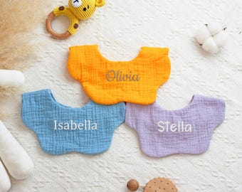 Spersonalizowane bawełniane śliniaczki dla niemowląt, haftowane śliniaczki z imieniem dziecka, uroczy śliniaczek z monogramem, baby shower, prezent dla dziewczynki, prezent dla noworodka