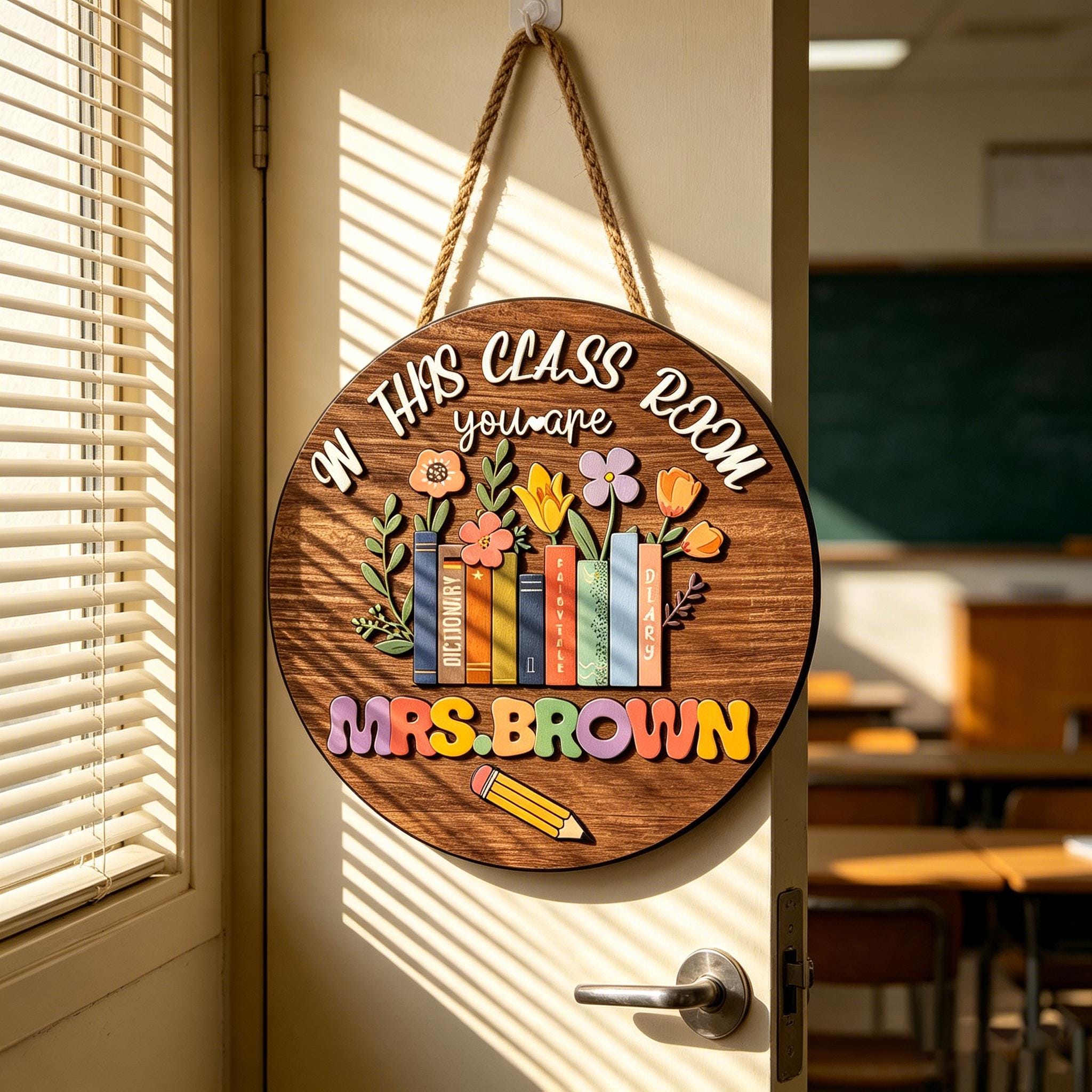 Custom Teacher Door Sign, Personalized Classroom Decor, Wooden 3D Door ...