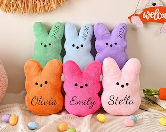 Personalized Easter Peeps Bunny Plush, Custom Name Easter Rabbit, Easter Basket Stuffer Gift for Kids, Soft Stuffed Animal Toy