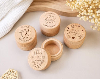 Caja de madera personalizada para el Hada de los Dientes, caja de recuerdos grabada a medida para bebé, caja para guardar el primer diente y el cabello, regalo para baby shower y bautizo.