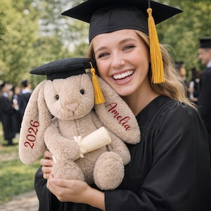 Personalized Graduation Bunny Plush, Custom Embroidered Name Bunny, Class of 2026 Gift for Her, College High School Graduation Keepsake