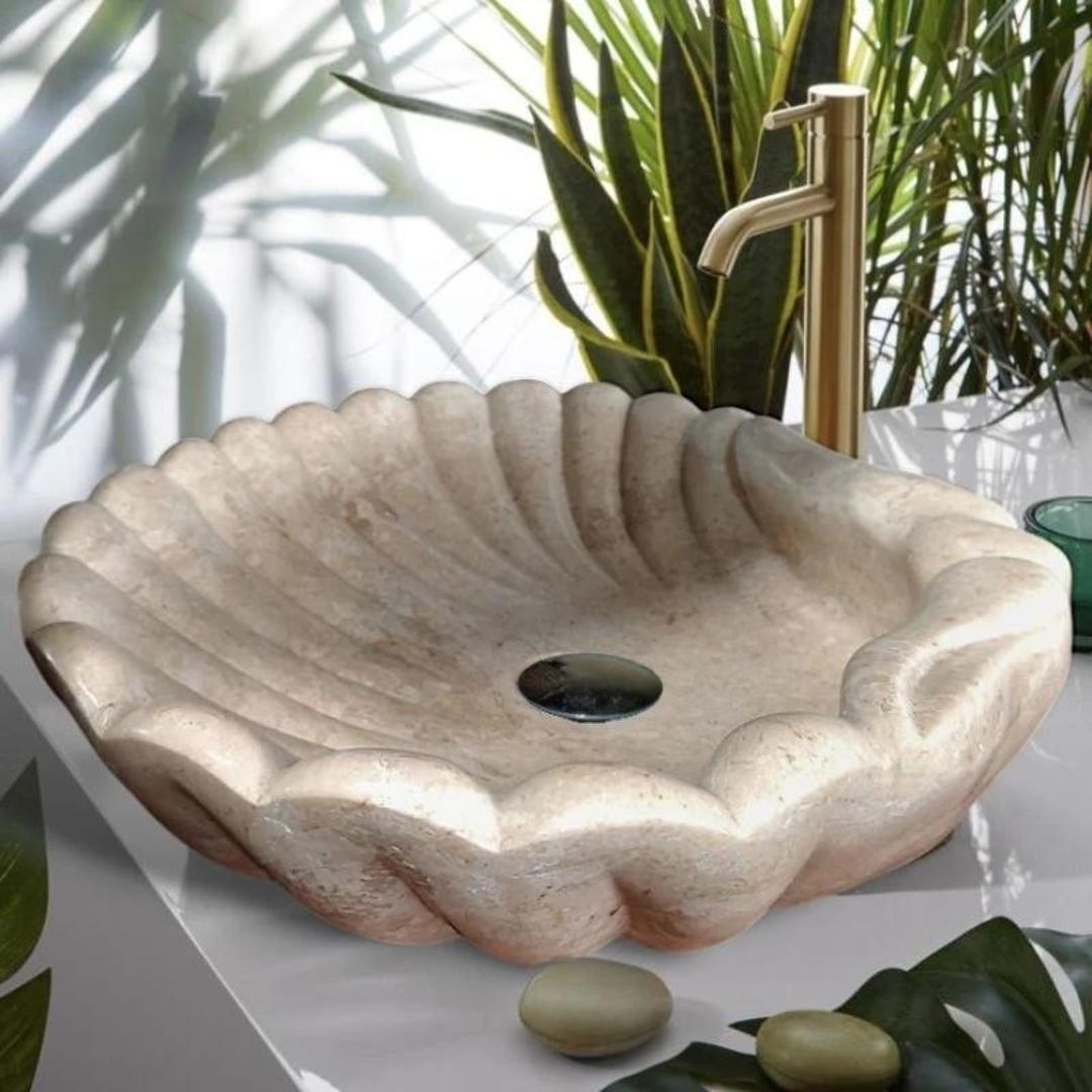 Shell Like Sink Handcrafted Shell-shaped Real Marble Vessel Sink - Elegant Bathroom ...