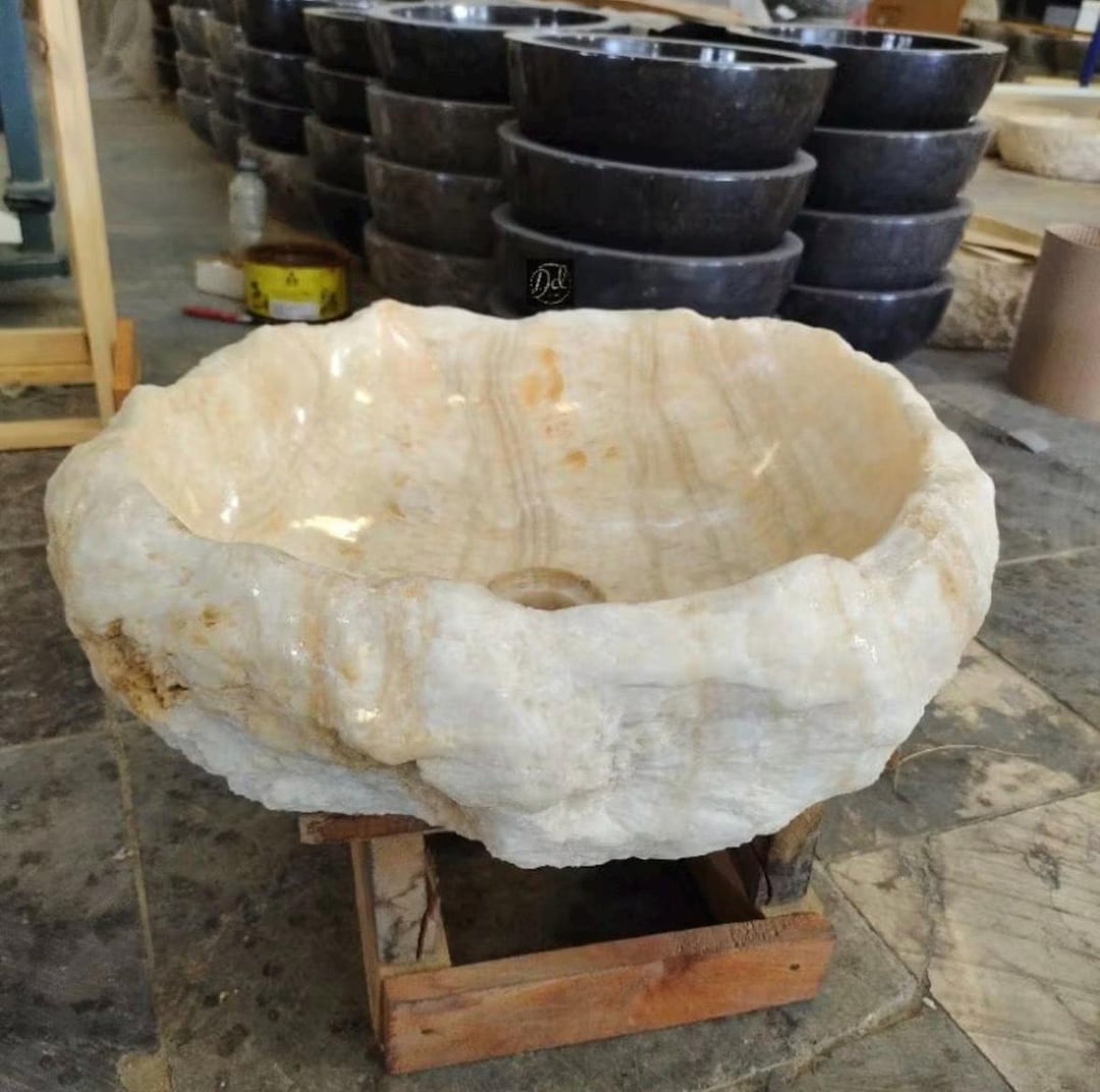 Translucent Onyx Marble Sink – Natural Marble Vessel Basin for Bathroom ...