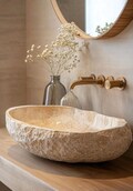 Oval Rustic Marble Sink Bowl - Luxury Travertine Vessel Basin for Modern, Minimalist, or Japandi Bathrooms product logo