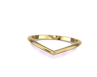 Bague en V minimaliste à chevrons, alliances empilables en or massif