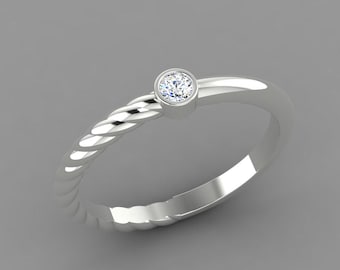 Bague diamants sertis clos corde torsadée 14 carats, anneau en or empilable Promesse minimaliste