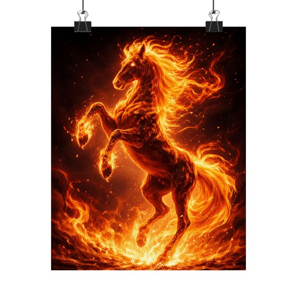 affiche du nouvel an chinois 2026 de cheval enflammé | Poster vertical mat Fire Stallion