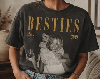 Personalised Bestie Shirt, Vintage 90s Custom Photo Best Friend Shirt, Friendship Gift, Birthday Gift for Friend, BFF Birthday Gift Idea