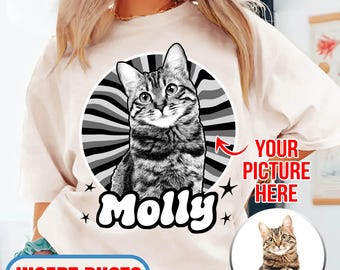 Personalized Pet Tee, Design Cat Shirt Tee, Custom Photo And Name Shirt, Custom Dog Portrait Top, Pet Lover Gift , Dog Lover Shirt