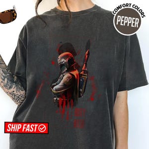 Mandalorian Graphic Shirt, Vintage StarWars Tee, Grogu Bounty Hunter Shirt, 90s Style StarWars Merch,StarWars Streetwear Tee image 2