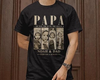 Custom Papa Vintage Photo Shirt: Personalized Fathers Day Shirt With Kids Photo, Funny Dad Shirt, Best Dad Ever Shirt, New Dad Gift