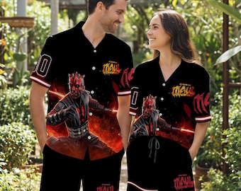 DARTH MAUL 90s StarWars Hawaiian Shirt, Darth Maul Homage, StarWars Merch, StarWars Button Up, StarWars Gift Him, Darth Maul Hawaiian Set
