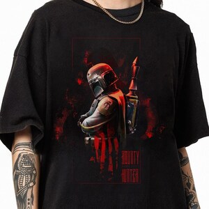 Mandalorian Graphic Shirt, Vintage StarWars Tee, Grogu Bounty Hunter Shirt, 90s Style StarWars Merch,StarWars Streetwear Tee image 4