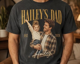 Vintage Best Dad Ever Custom Photo T-Shirt, Matching Dad and Me T-Shirt, Baby Shower Gift, Dad Daughter Shirts with Portrait from Photo
