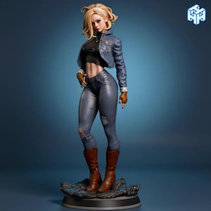 Android 18 – Battle Beauty STL Figure | 3D Printable Anime Statue (Non-Supported & Pre-Supported)