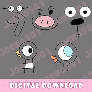 May include: A digital download graphic featuring cartoon faces and pigeon illustrations. The image includes a pig face, a dog face, and two pigeon characters. The text "DIGITAL DOWNLOAD" is at the bottom of the image.