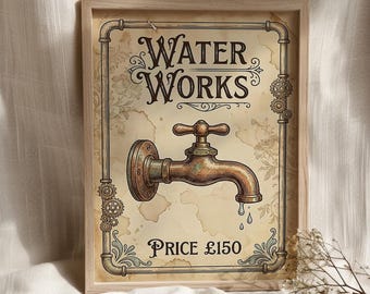 Water Works Bathroom Print, Monopoly Bathroom, Monopoly Inspired Art, Retro Bathroom