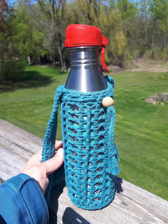 Water Bottle Caddy, With Cross-body or Wrist Strap, PDF Pattern to Crochet  