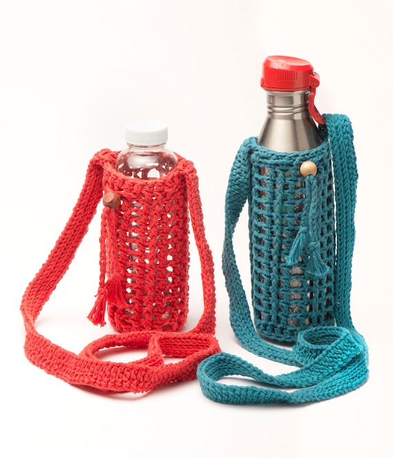 Water Bottle Caddy, With Cross-body or Wrist Strap, PDF Pattern to Crochet  