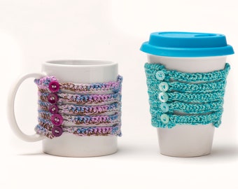 Button Up Cup Cozy - Crochet Pattern, PDF download, cup cuff, mug wrap, java jacket