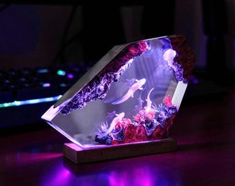 Axolotl-harslamp, handgemaakt diorama-nachtlampje, Ocean Art Ambient-bureaulamp, decor Mexicaanse salamander, uniek cadeau voor hem of haar