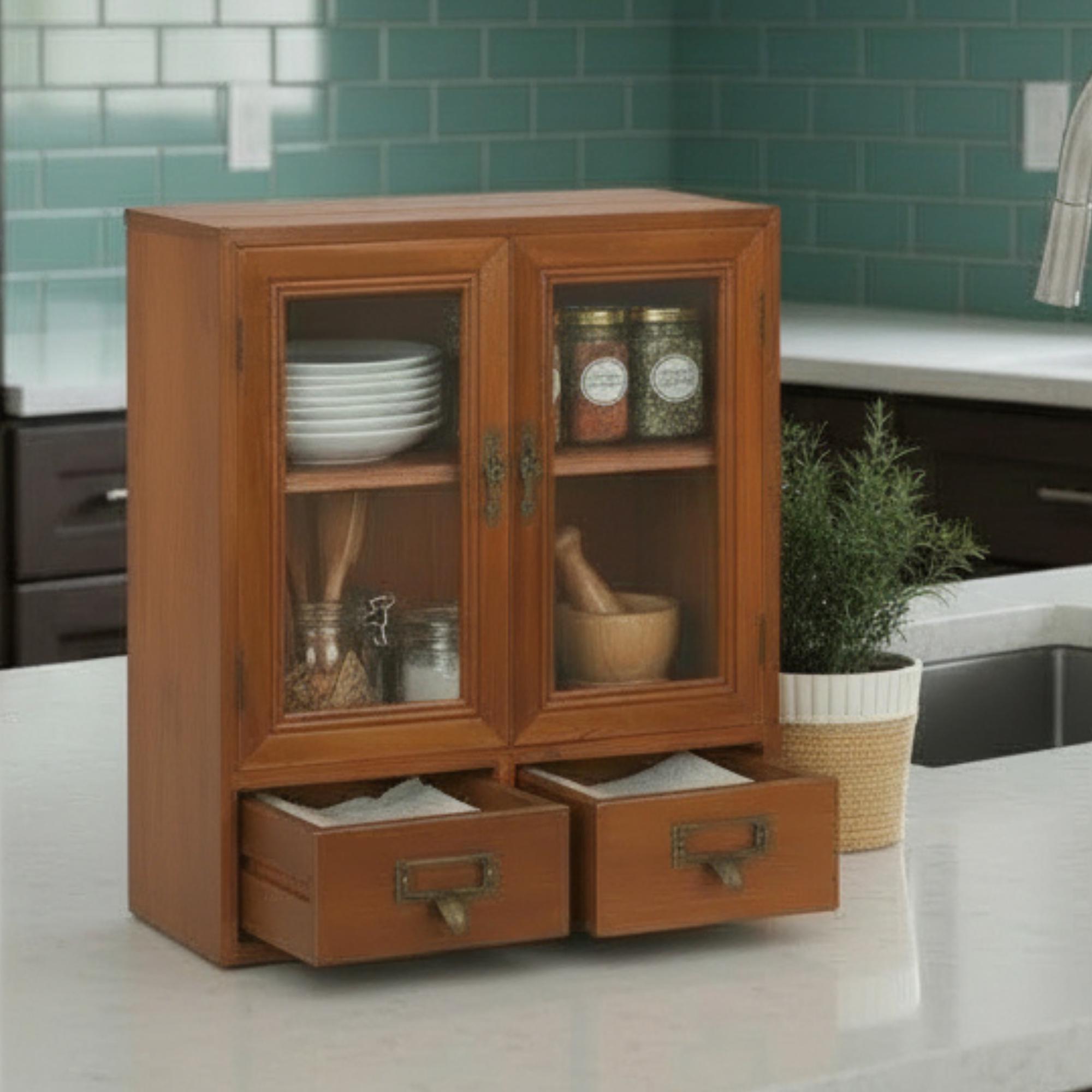 Retro Wooden Desk Organizer With Drawer for Countertop Storage Desktop ...