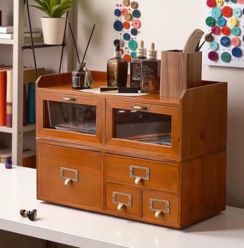 Vintage Wooden Desk Organizer: 6-drawer Rustic Desktop Cabinet - Etsy
