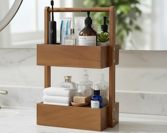 Double-Layer Wooden Desktop Shelf for Cosmetics, Skincare Organizer Rack, Minimalist Vanity Storage Box