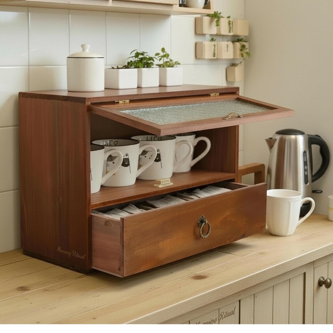 Two-tier Wood Desk Organizer With Drawer and Front-open Storage for ...