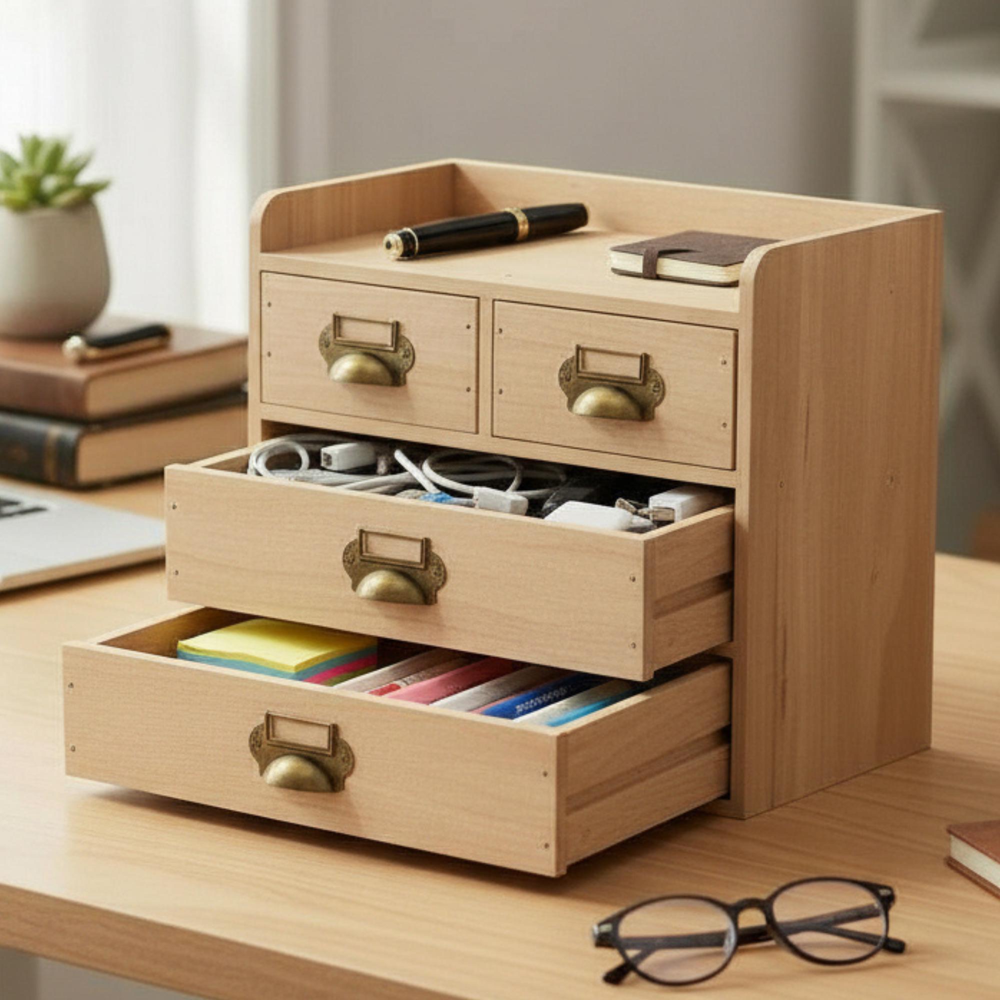 Wooden Desk Drawer Organizer Cabinet, Compact Wooden Drawer Cabinet ...