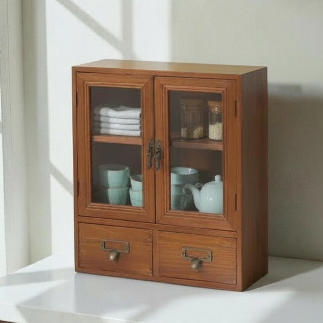 Retro Wooden Desk Organizer With Drawer for Countertop Storage Desktop ...