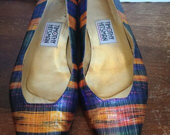 Timothy Hitsman vintage 1980's shimmery multi colored shoes with chunky low heels sz 9