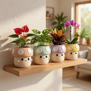 Kawaii svampplanter STL – 3D-utskrivbar blomkruka och pennhållare