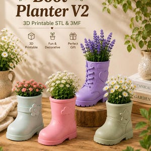 Boot Planter V2 STL Bundle, 3D Printable Planter Files