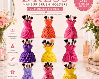 Dress Makeup Brush Holder STL Bundle, 3D Printable Dress Vase