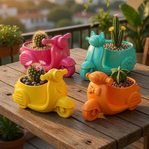Retro Scooter Planter STL - 3MF Bundle, 3D Printable Planter