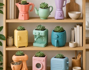 Retro Kitchen Appliance Planter STL Bundle |  3D Printable Succulent Pots