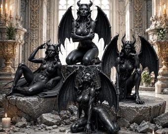 Dark Gothic Succubus Gargoyle Bundle | Gothic Fantasy Decor | 3D Printable STL & 3MF Files