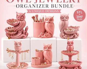 Owl Jewelry Organizer STL-3MF Files Bundle | Ring Holder | Necklace Stand | Makeup Organizer