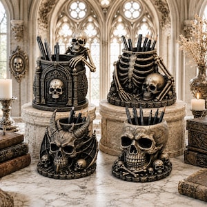 Gotisk dödskalleplanter och arrangör, Halloweendekor, 3D-utskrivbara STL 3MF-filer