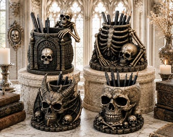 Gothic Skull Planter & Organizer, Halloween Decor, 3D Printable STL 3MF Files