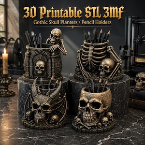Gothic Skull Planter & Organizer, Halloween Decor, 3D Printable STL 3MF Files
