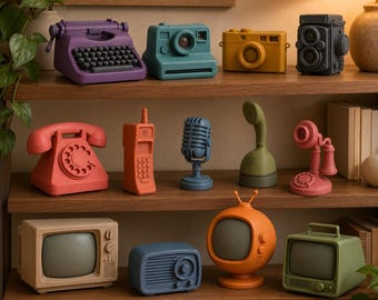 Retro plankdecor STL-bundel, 3D-afdrukbare vintage technische miniaturen