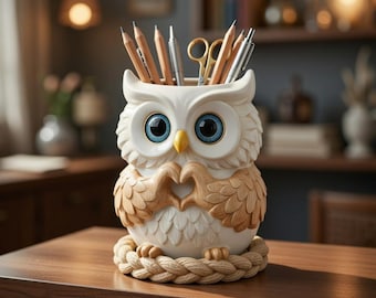 Portalápices de búho STL / Organizador de escritorio de búho / Archivo imprimible en 3D