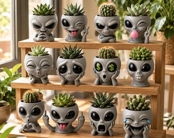 Funny Alien Planter STL Bundle, Funny Face Pot 3MF