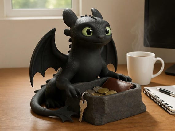 Dragon Desk Organizer STL File - 3D Print Dragon Figurine - Night Fury Pen Holder
