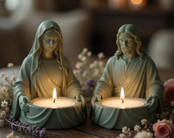 Christian Candle Holder STL & Jesus Mary Tealight Holder 3D Print