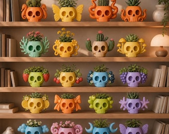 Mega 20 Unique Skull Planters STL Bundle, Spooky Plant Pots 3D Print Files
